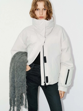 Funnel Neck Cropped Jacket Classic Look