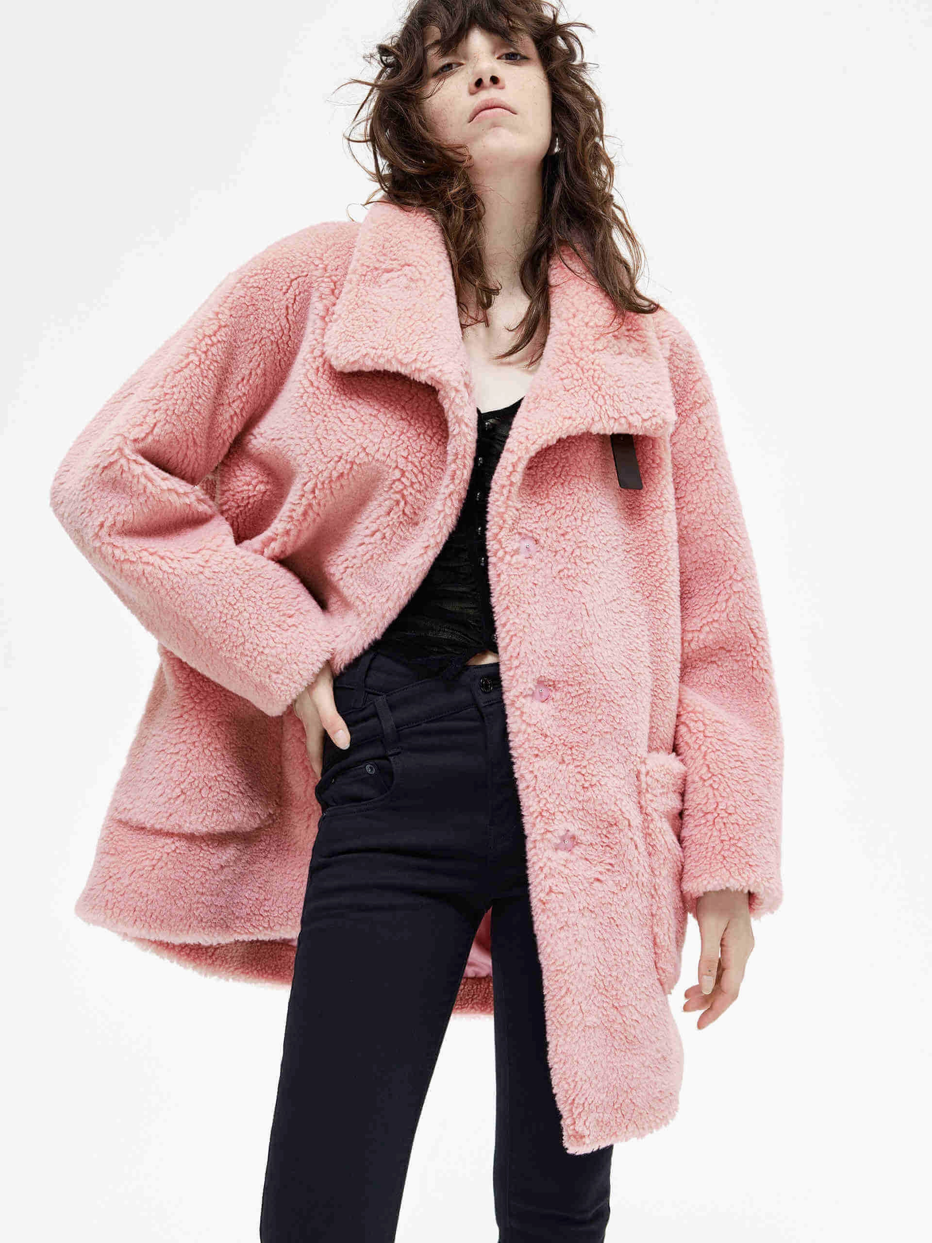 Pocket Detailed Teddy Coat Reinforced Hem Stitching