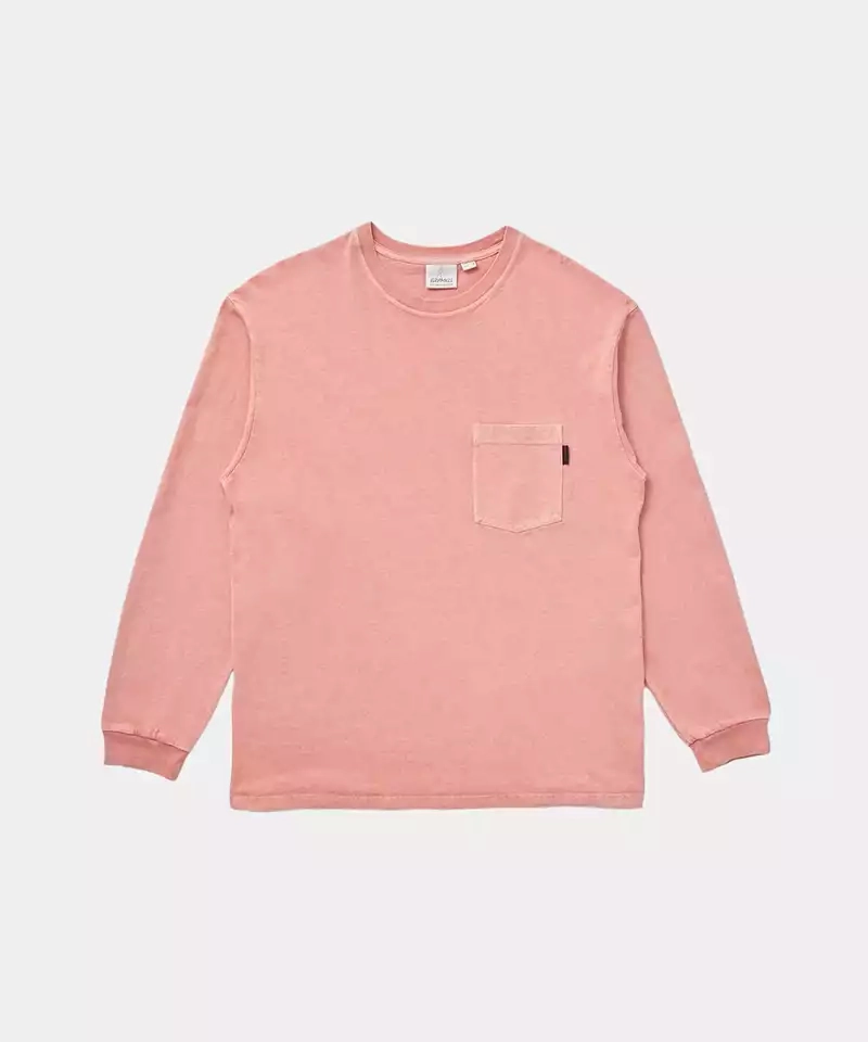 RibbedNeckBanding Compact Stitch Pattern Pocket L/S Tee