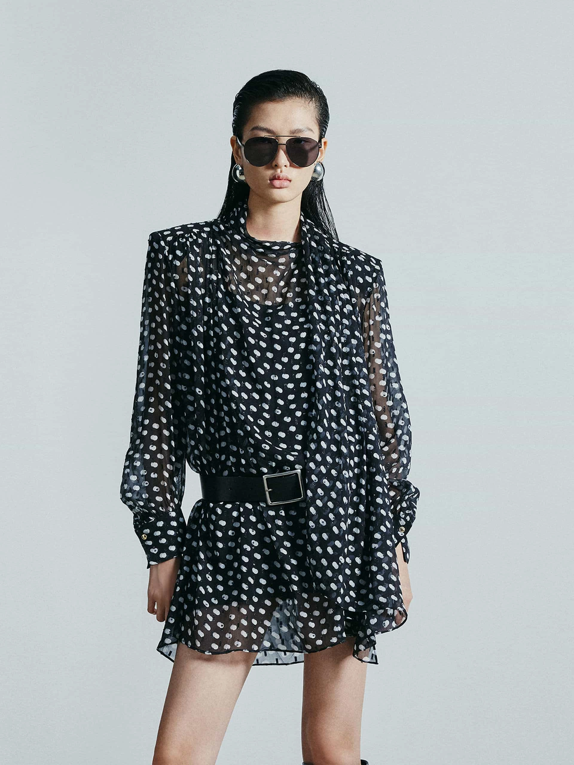 Polka Dot Silk Dress Patterned-Fabric Evening Chic