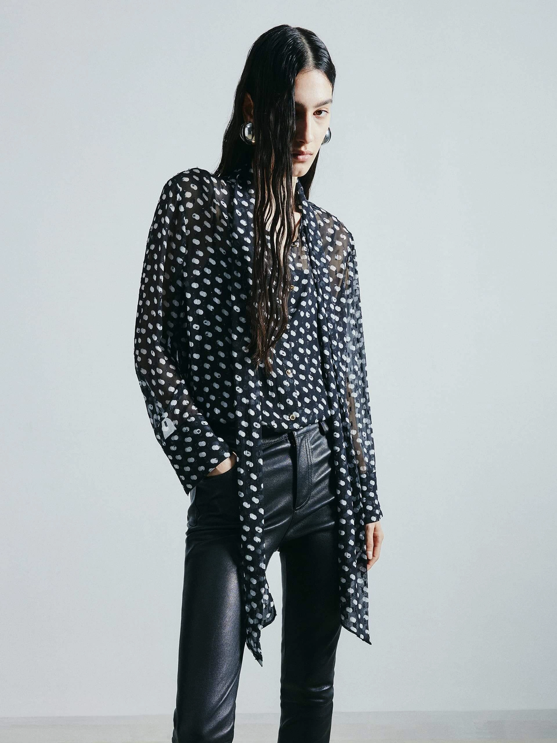 Polka Dot Silk Shirt Fray Resistant Edges
