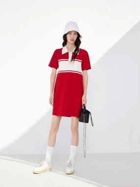 Polo Collar Contrast Mini Dress Ready Glow Elegant Piece