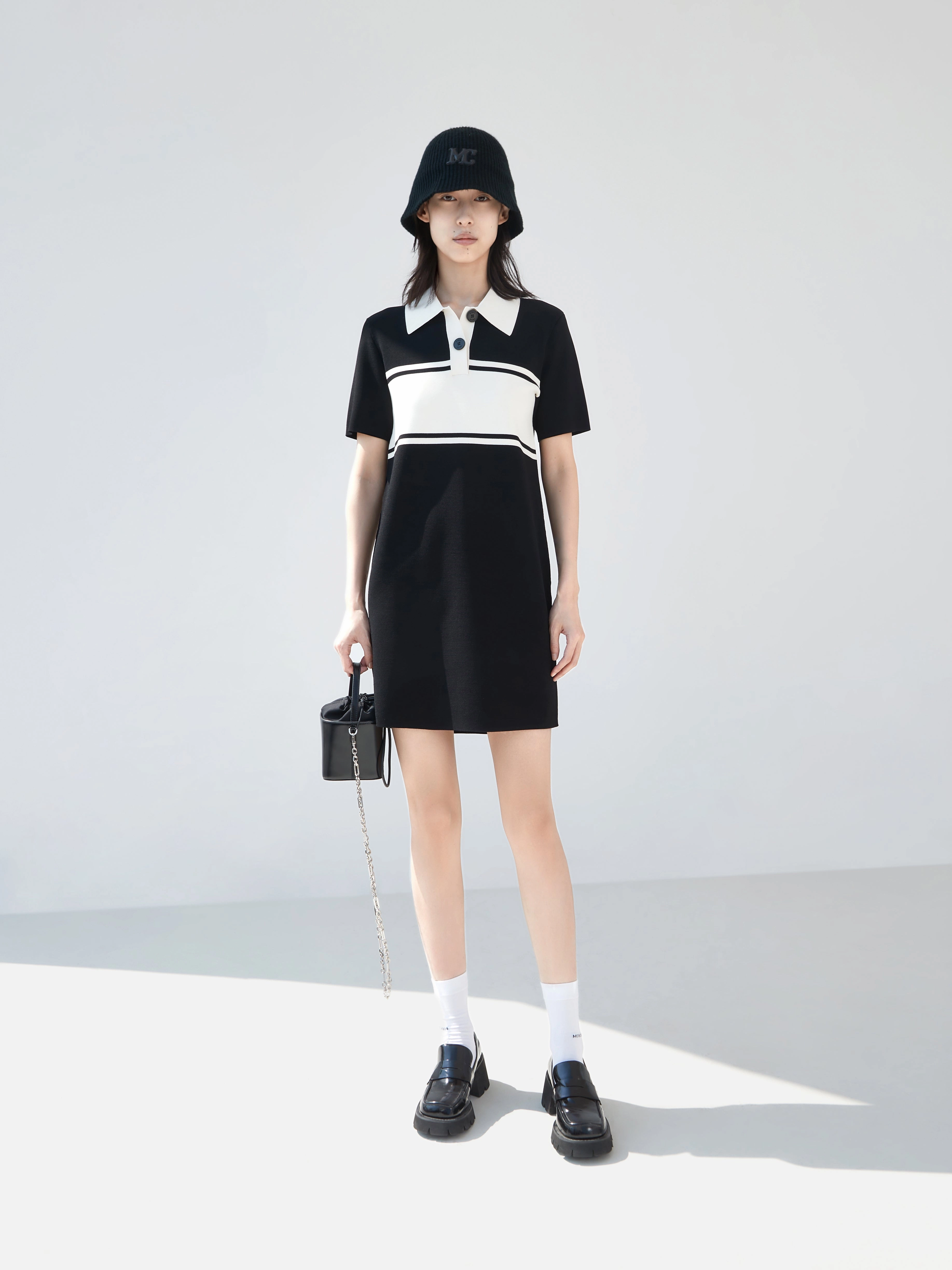 Pure Vibes Polo Collar Contrast Mini Dress