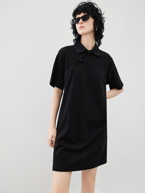 Polo Collar Cotton Dress Polished Appearance Picture Perfect