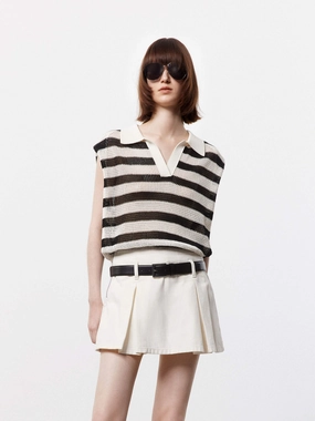 Polo Collar Striped Top Reflective Trim Details Laser Cut Edges