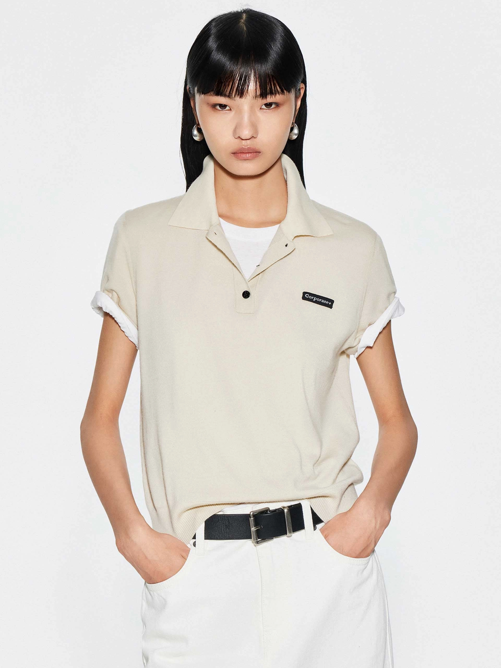Polo Collar Wool Knit Top CompressionTechnology TailoredCut