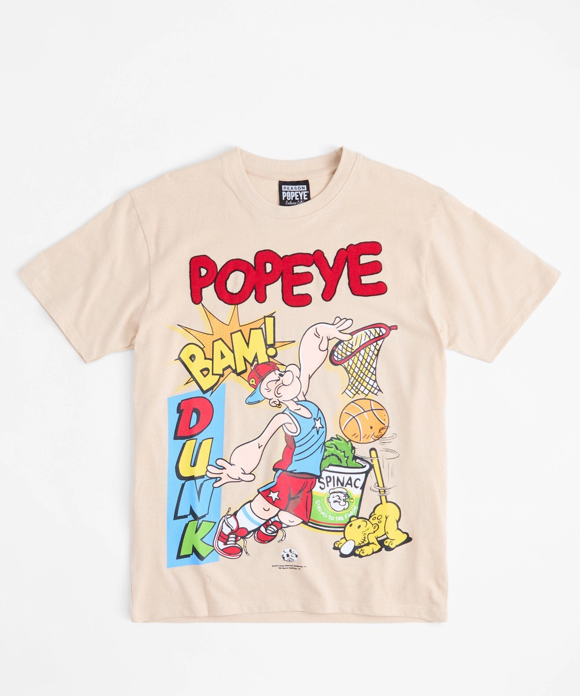 Casual Wear Contoured Armhole Design Popeye Dunk Short Sleeve Tee - Khaki
