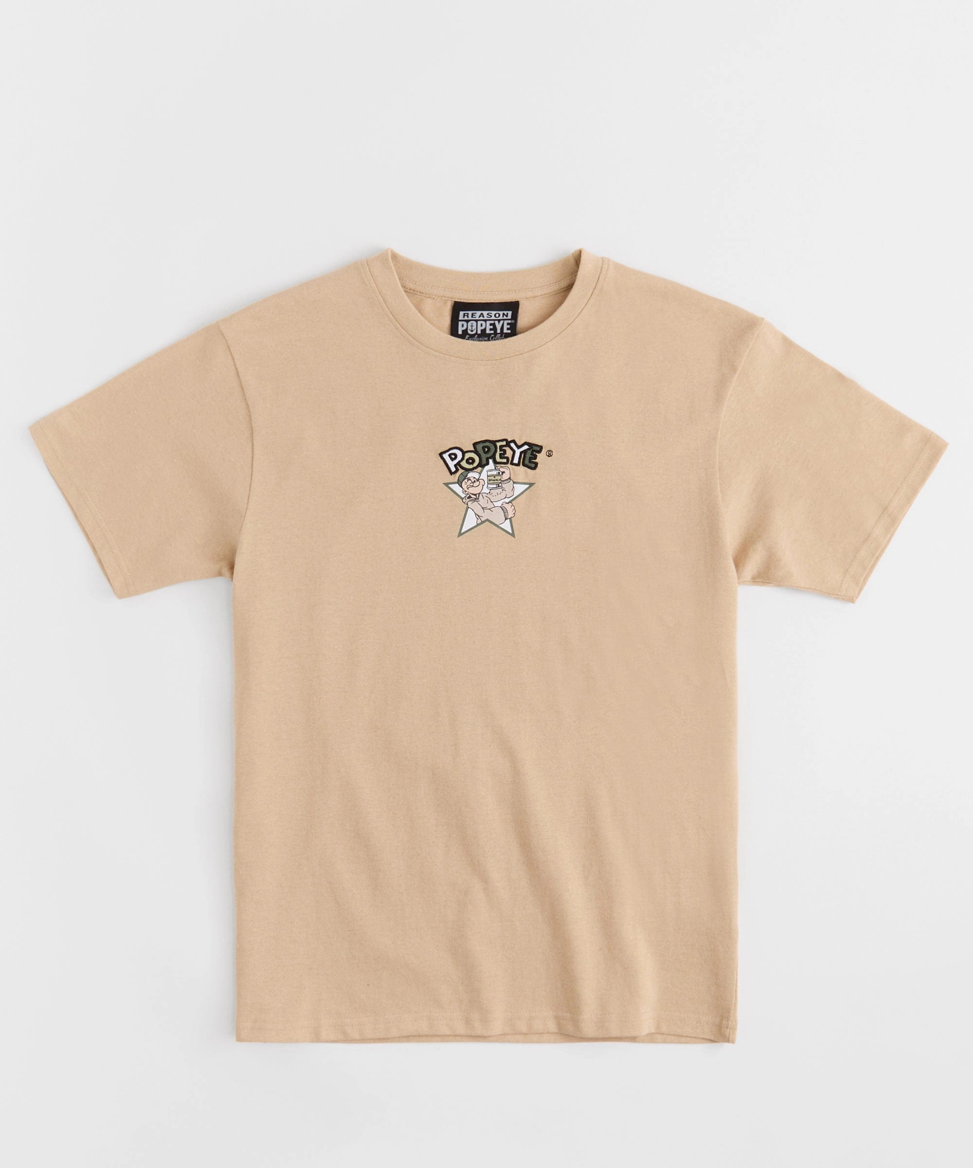 High Thread Count Cotton Popeye Mugshot Embroidered Short Sleeve Tee - Tan