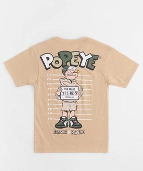 Popeye Mugshot Embroidered Short Sleeve Tee - Tan Classic Cut