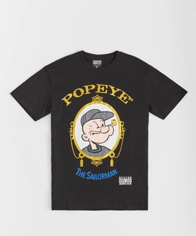 Textured Fabric Finish MinimalistDesign Popeye The Sailorman Short Sleeve Tee - Black