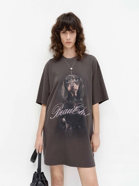 Puppy Print Oversized T-shirt Airflow Mesh Panels Beach relaxation