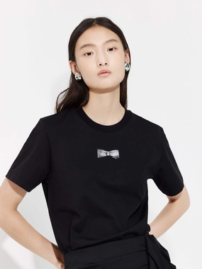 Work efficiency Sleek And Stylish Bowknot Pattern Cotton Blend T-Shirt