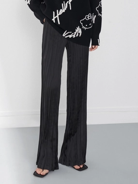 Quick-Dry Fabric Pleated Textured Straight Pants