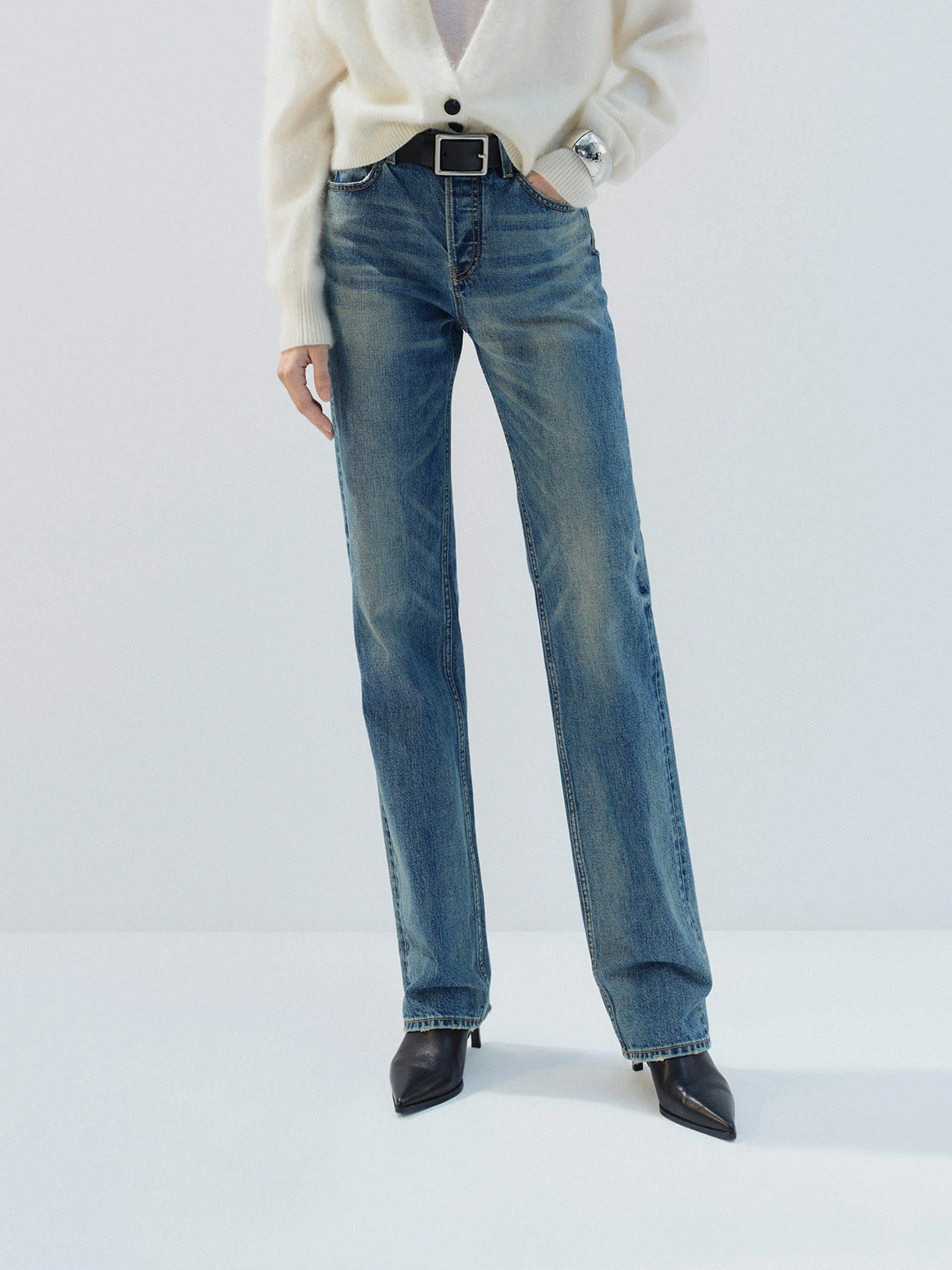 High Rise Full Length Jeans Soft Finish Street Fashion Casual Winter Warmth