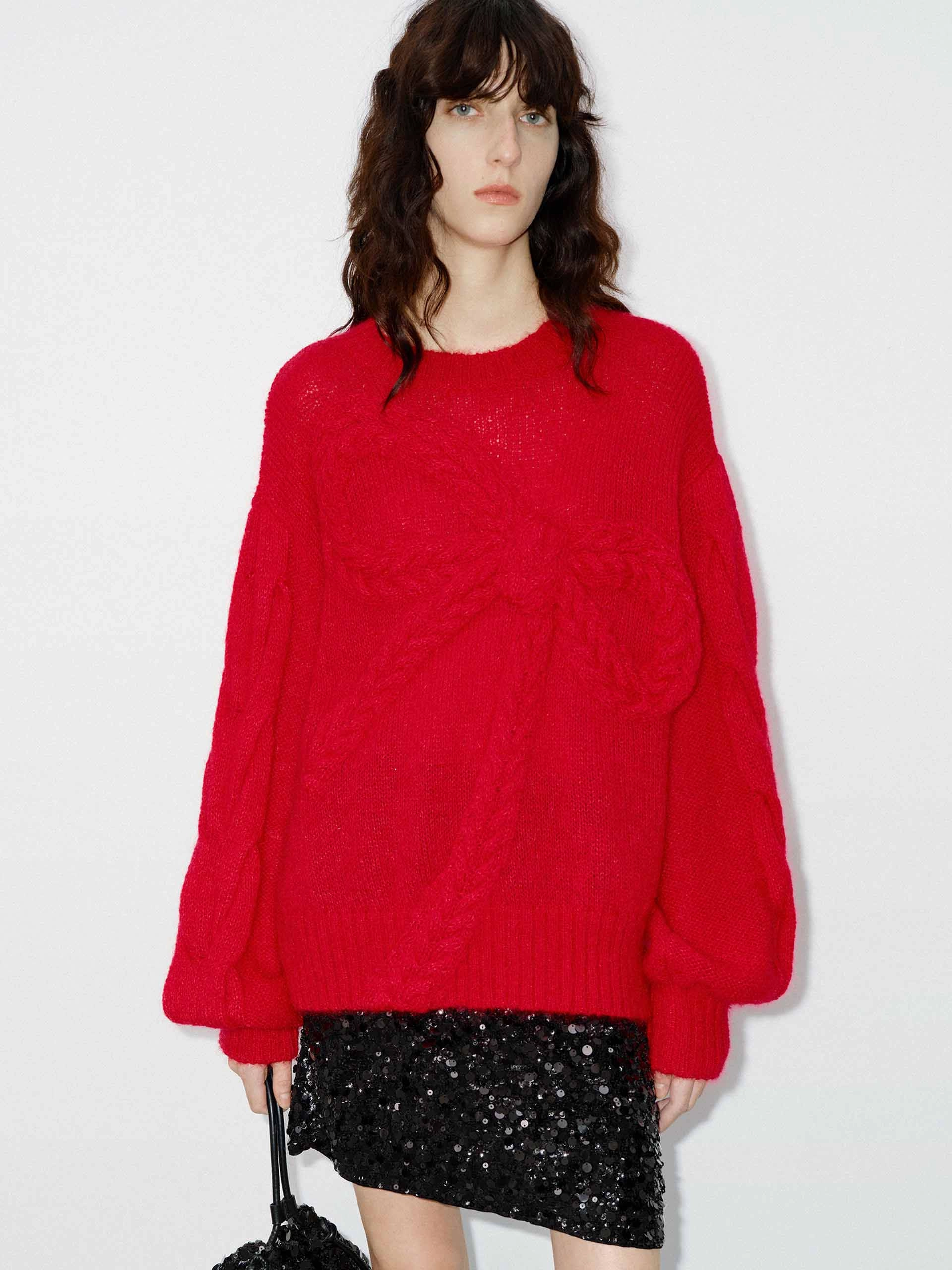 Anti Fade Technology Four Way Stretch Material Front Bow Loose Sweater
