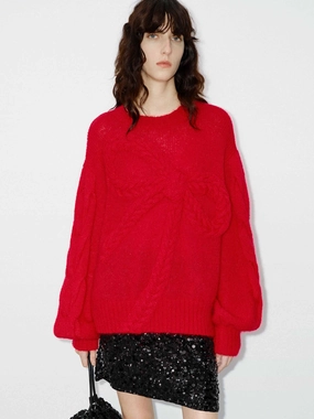 Front Bow Loose Sweater Petal Sleeve Architecture Odor Resistant Material