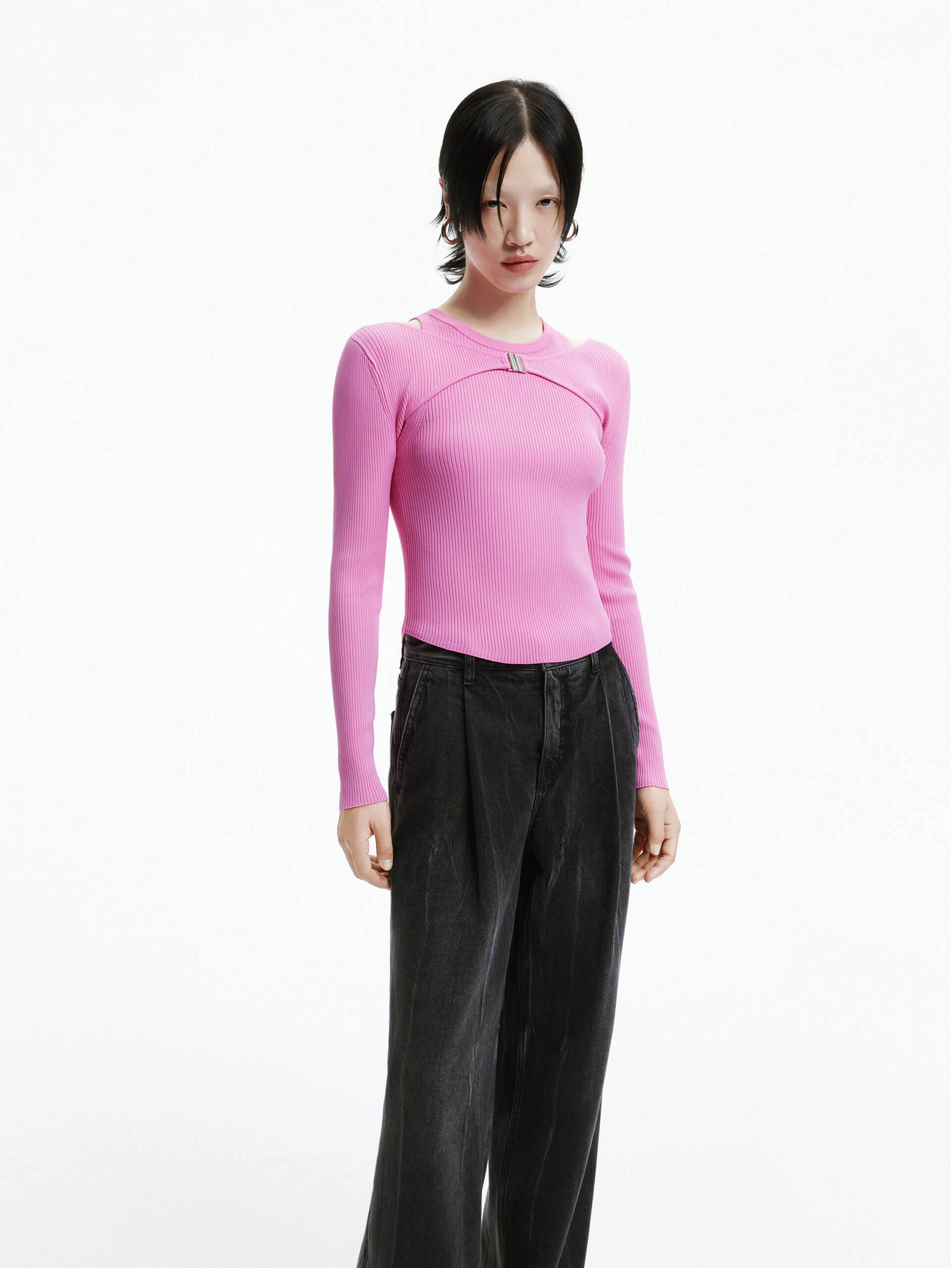 Deconstruct Ribbed Knit Top Sporty Blouse