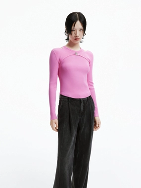 Deconstruct Ribbed Knit Top Sporty Blouse