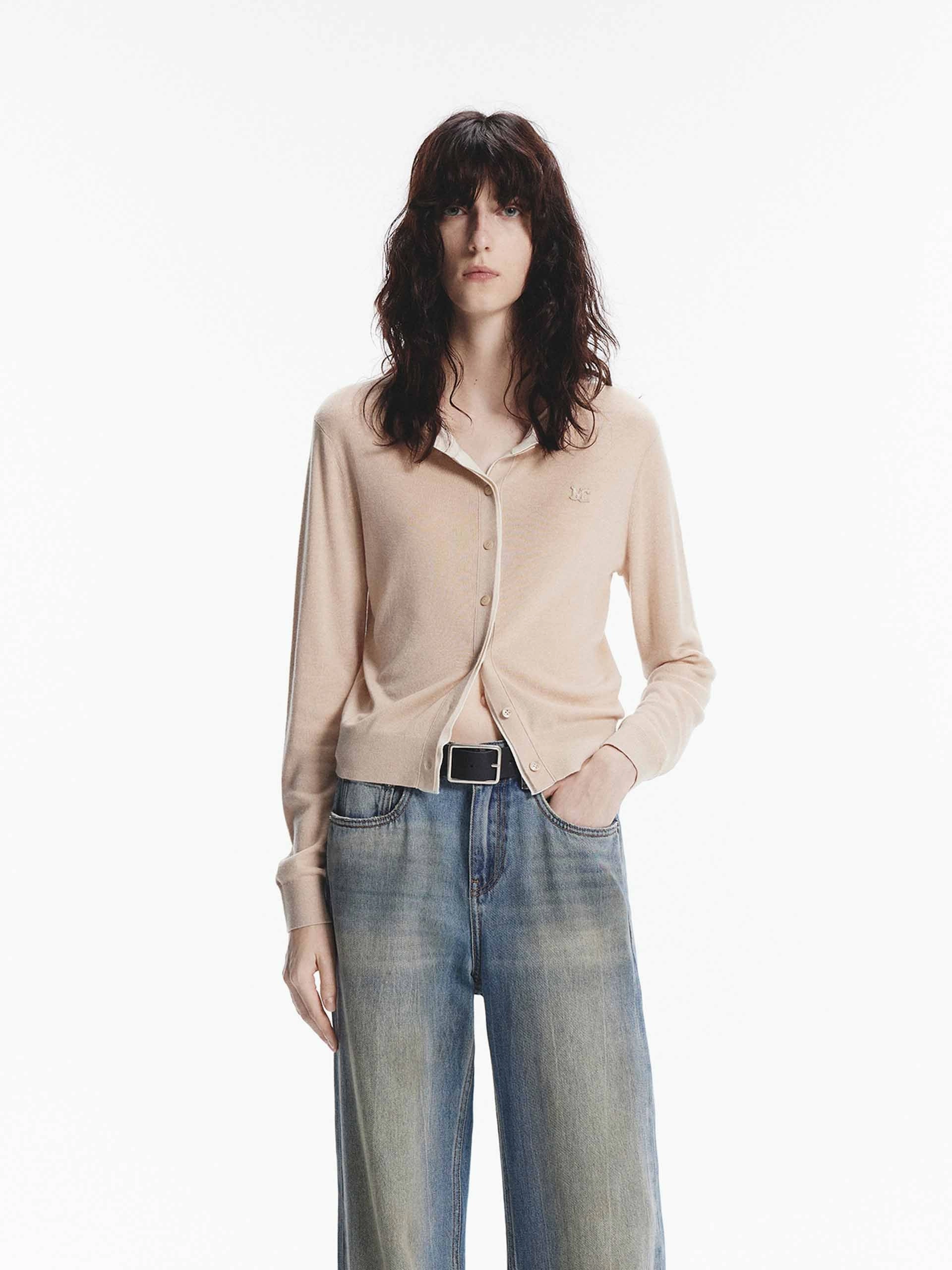 Layered Detail Knitted Cardigan StretchFit Design Minimalist Stitching