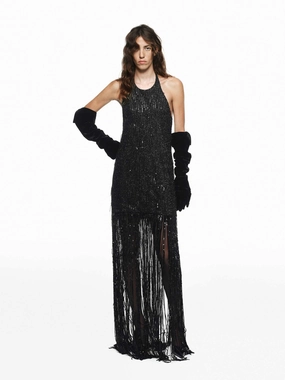Sequin Detail Fringe Dress Lightweight Wear Lounge Style