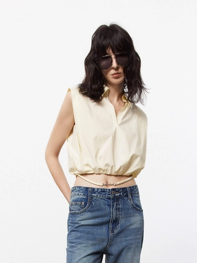 V-neck Cropped Top Versatile Layering Thermal Insulation Core