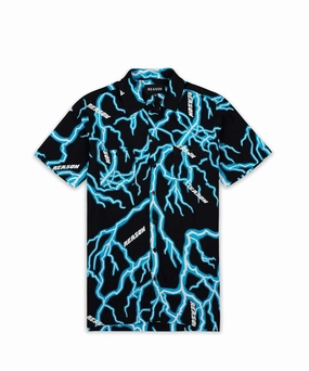 Lightning Allover Print Short Sleeve Shirt MultiPocketDesign