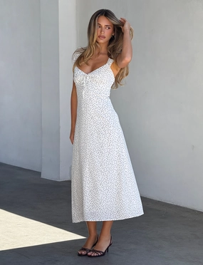 Polished Wear Puff-Sleeve LOTTIE RUFFLE MIDI DRESS - WHITE POLKA