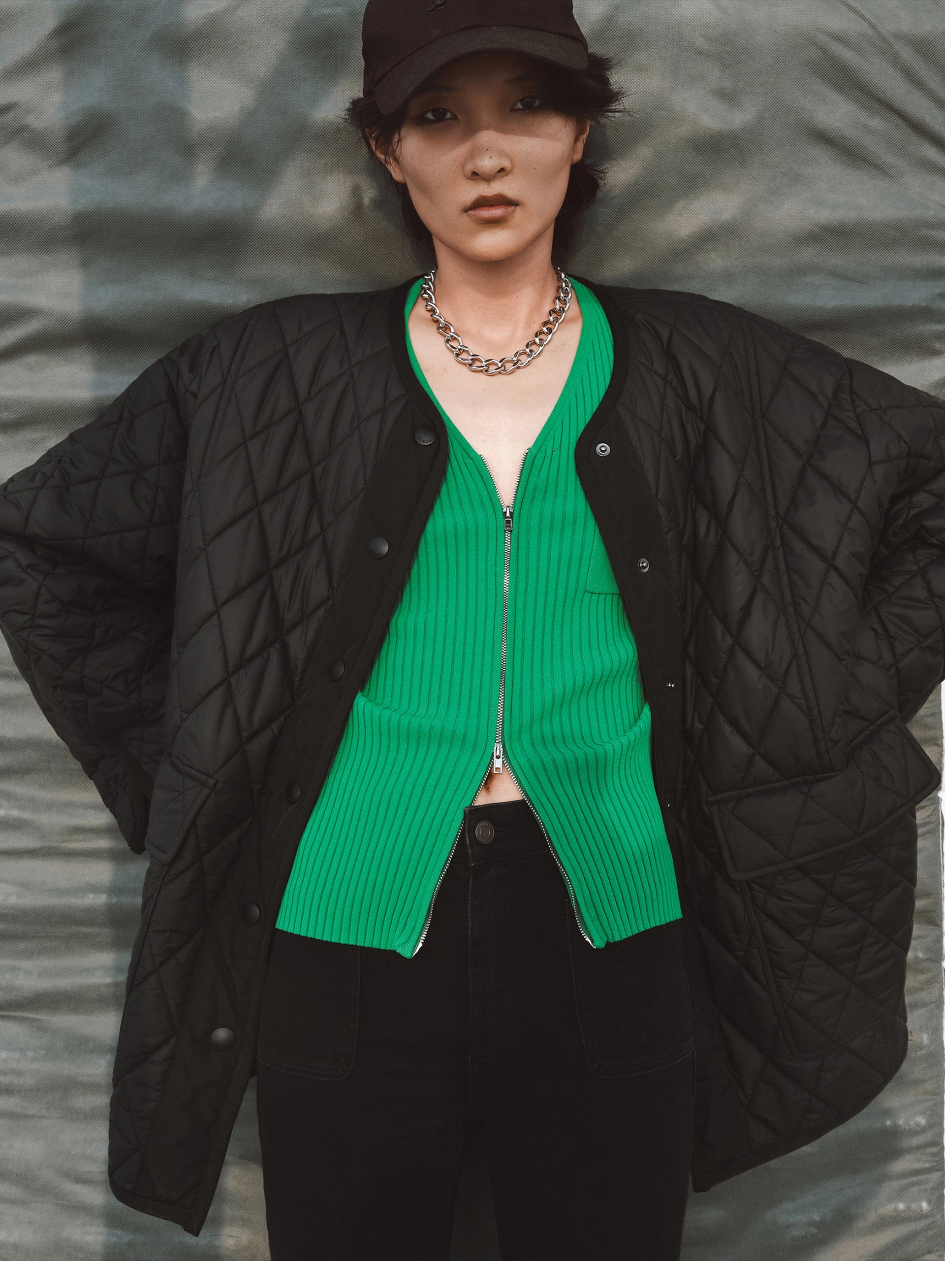 Contrast Plaid Midi Coat Secure Chest Pocket Streetwear vibe