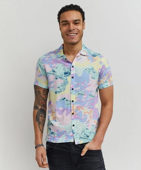 Recycled Material Blend Psychedelic Allover Print Short Sleeve Shirt