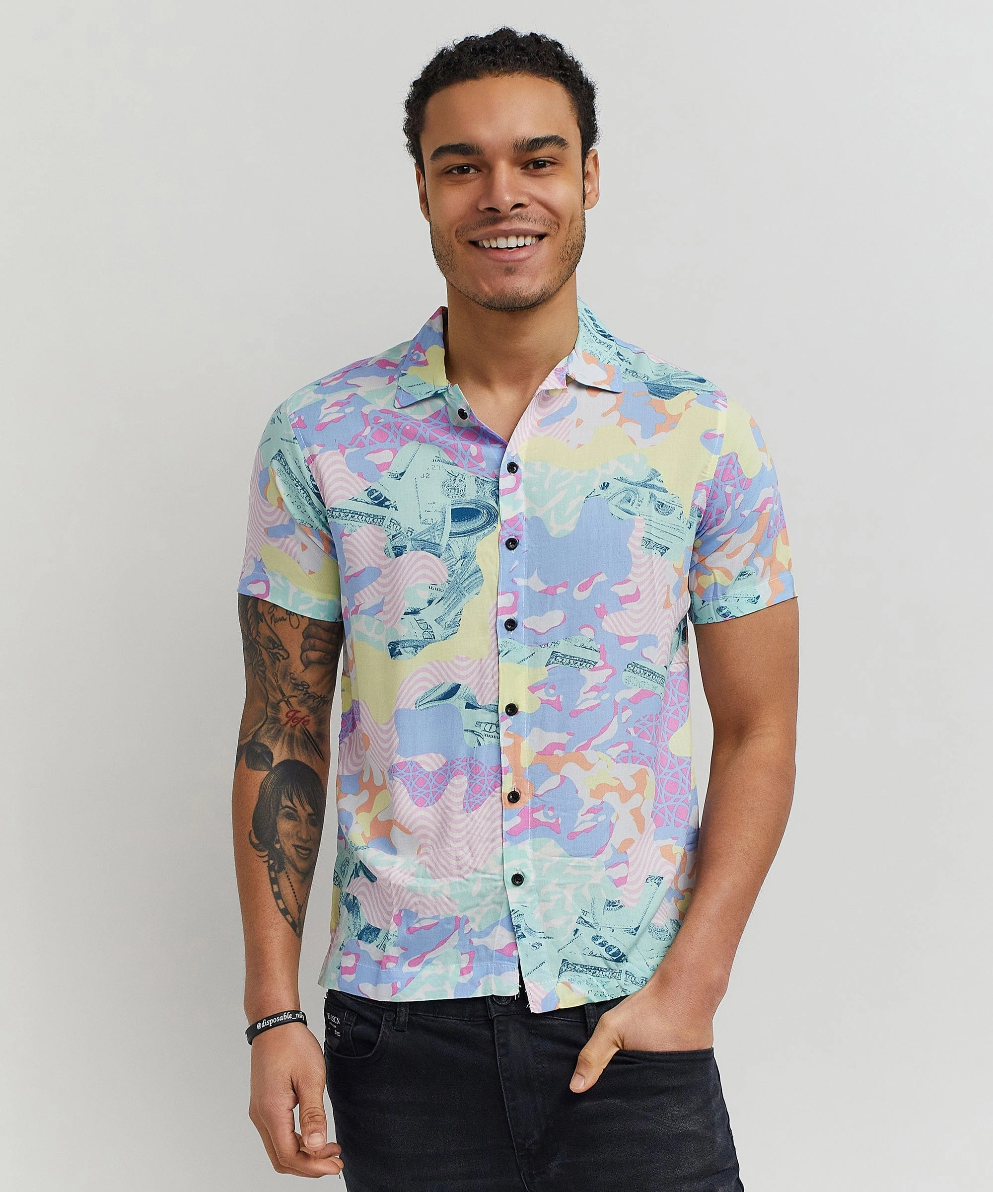 Recycled Material Blend Psychedelic Allover Print Short Sleeve Shirt