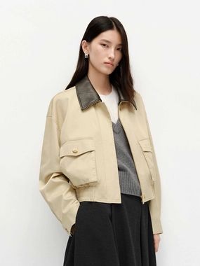 Stretch Paneling Comfy Essentials PU Collar Short Jacket