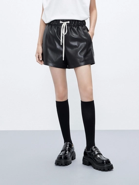 Active Design Comfy Shape PU Leather Drawstring Shorts