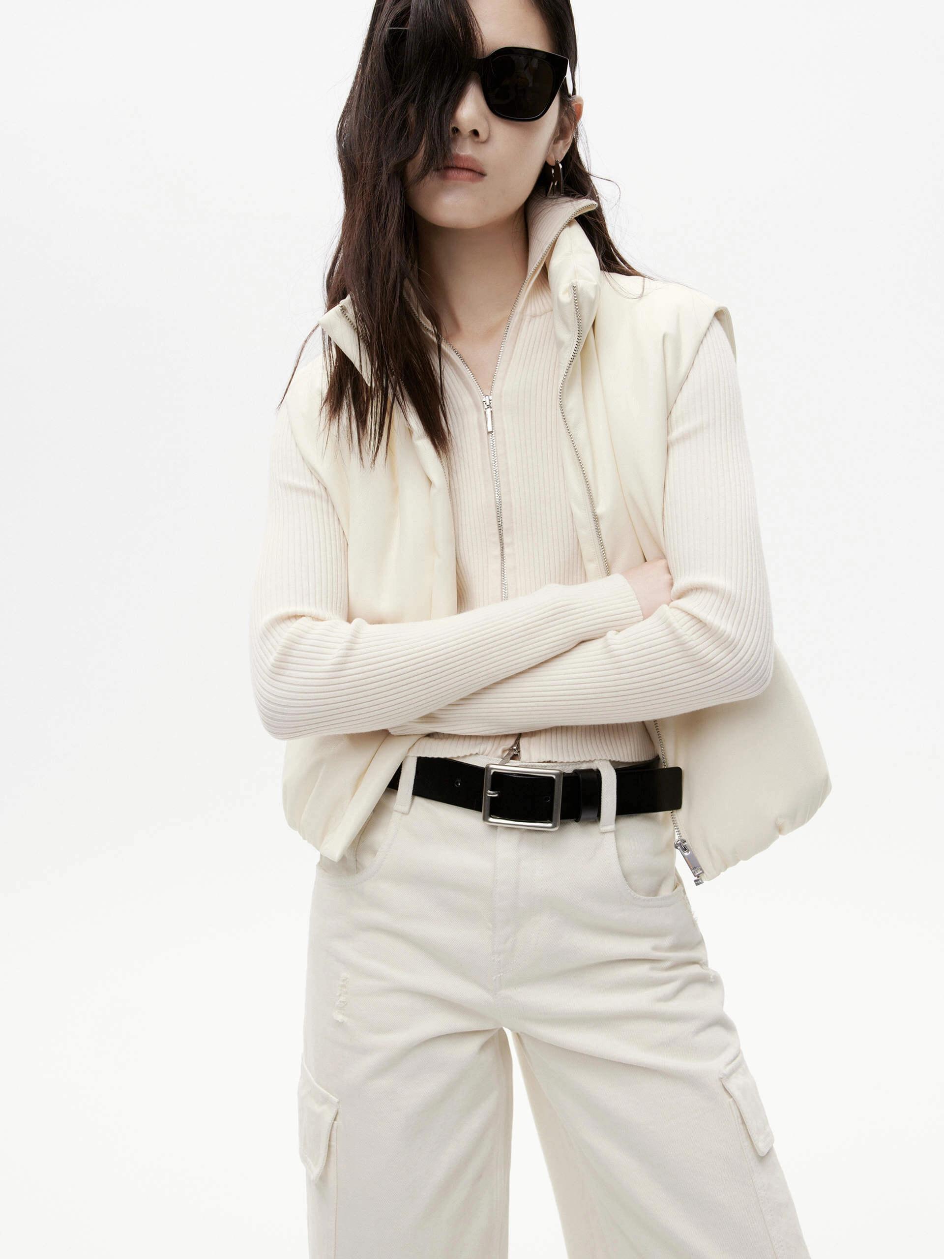 Nylon Cover Classic Cut PU Leather Puffer Waistcoat