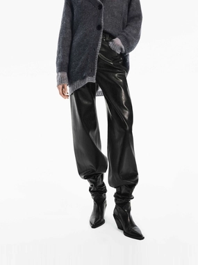 PU Leather Tapered Pants Flexible Waistband