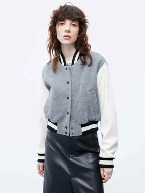 PU Sleeves Bomber Jacket Warm Essentials Stripe Look