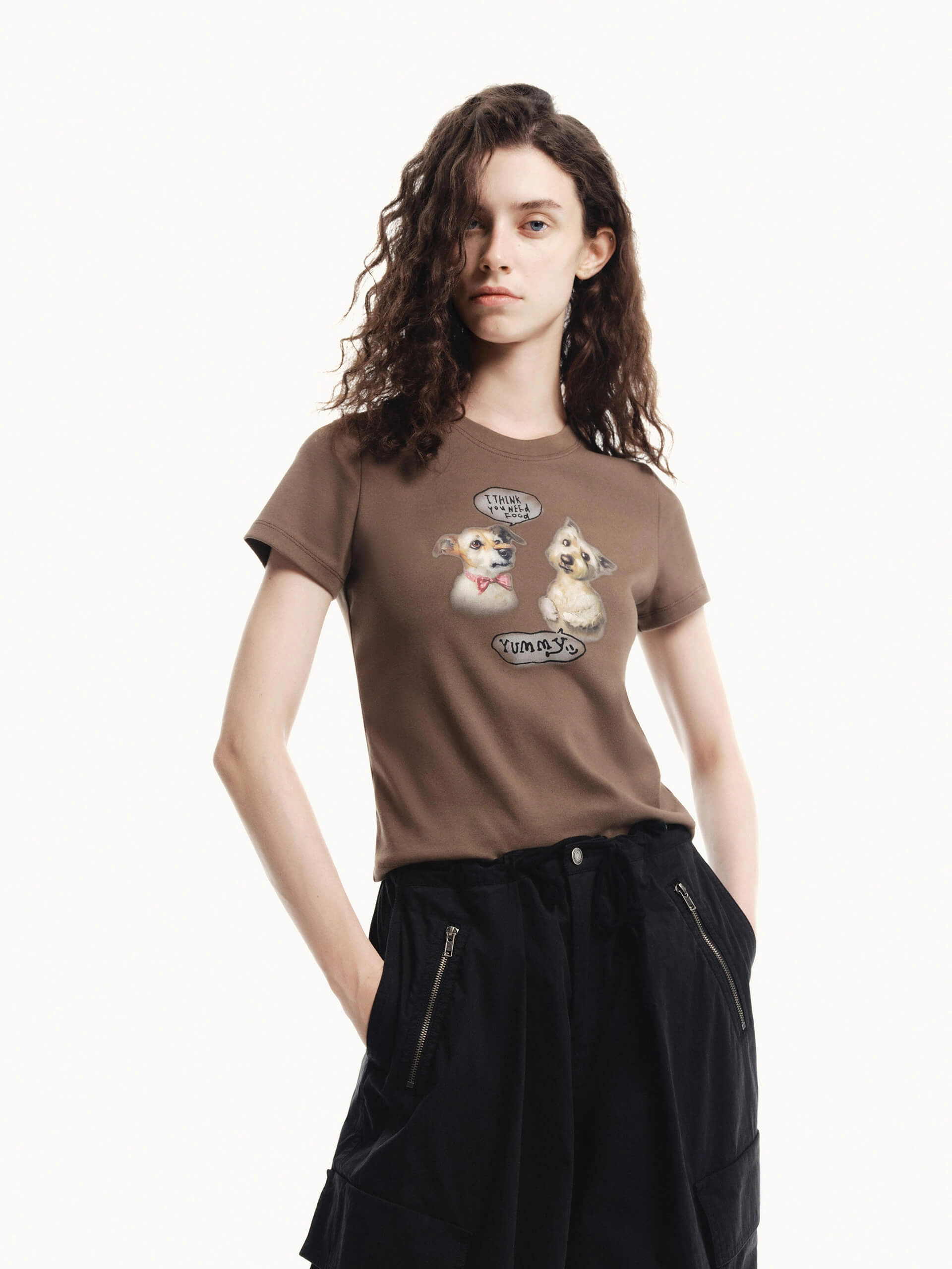 Puppy Print Fitted T-shirt Casual Comfort Top