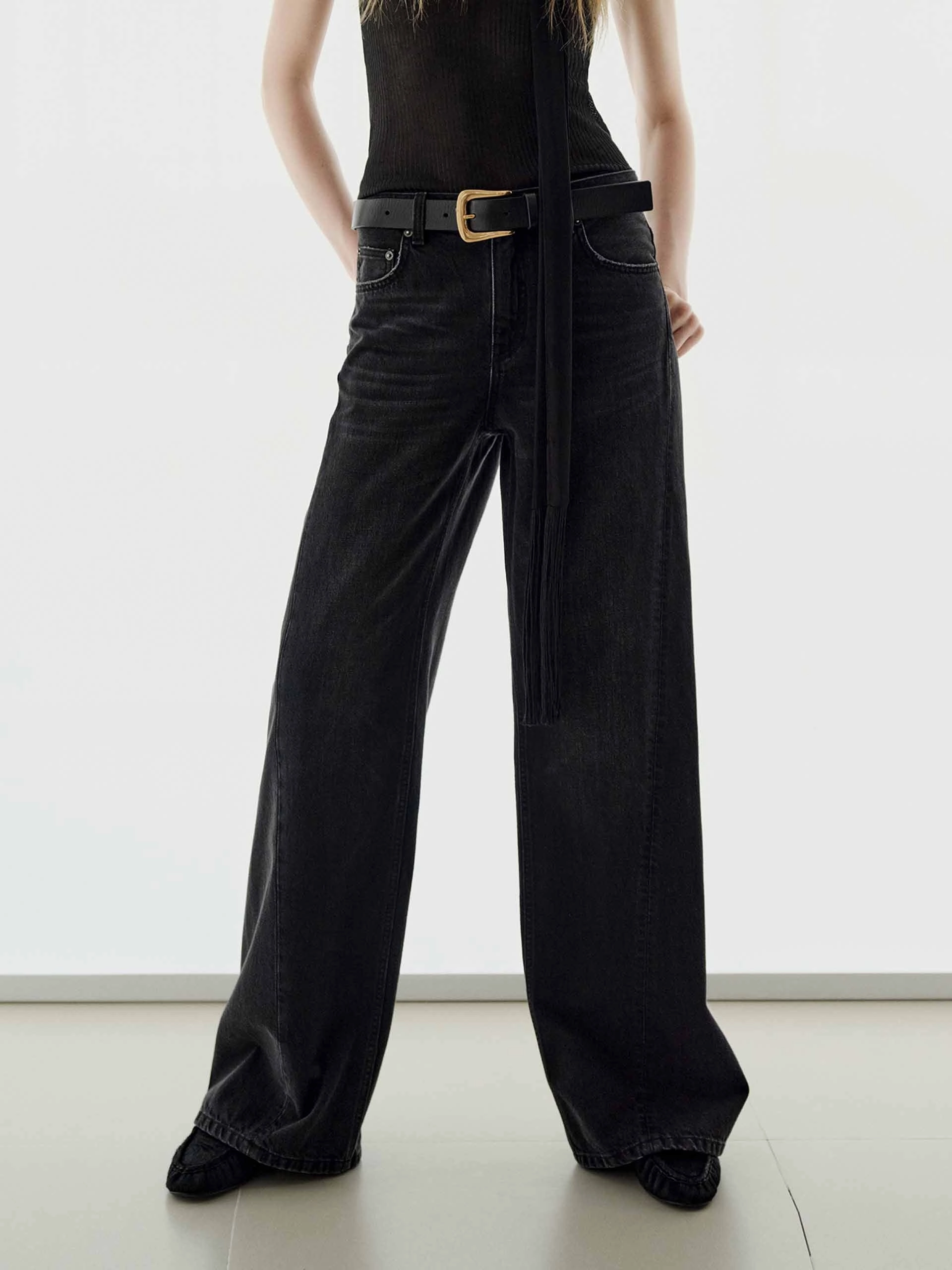 Breathable Travel Outfit Brunch Outfit Pure Cotton Black Jeans