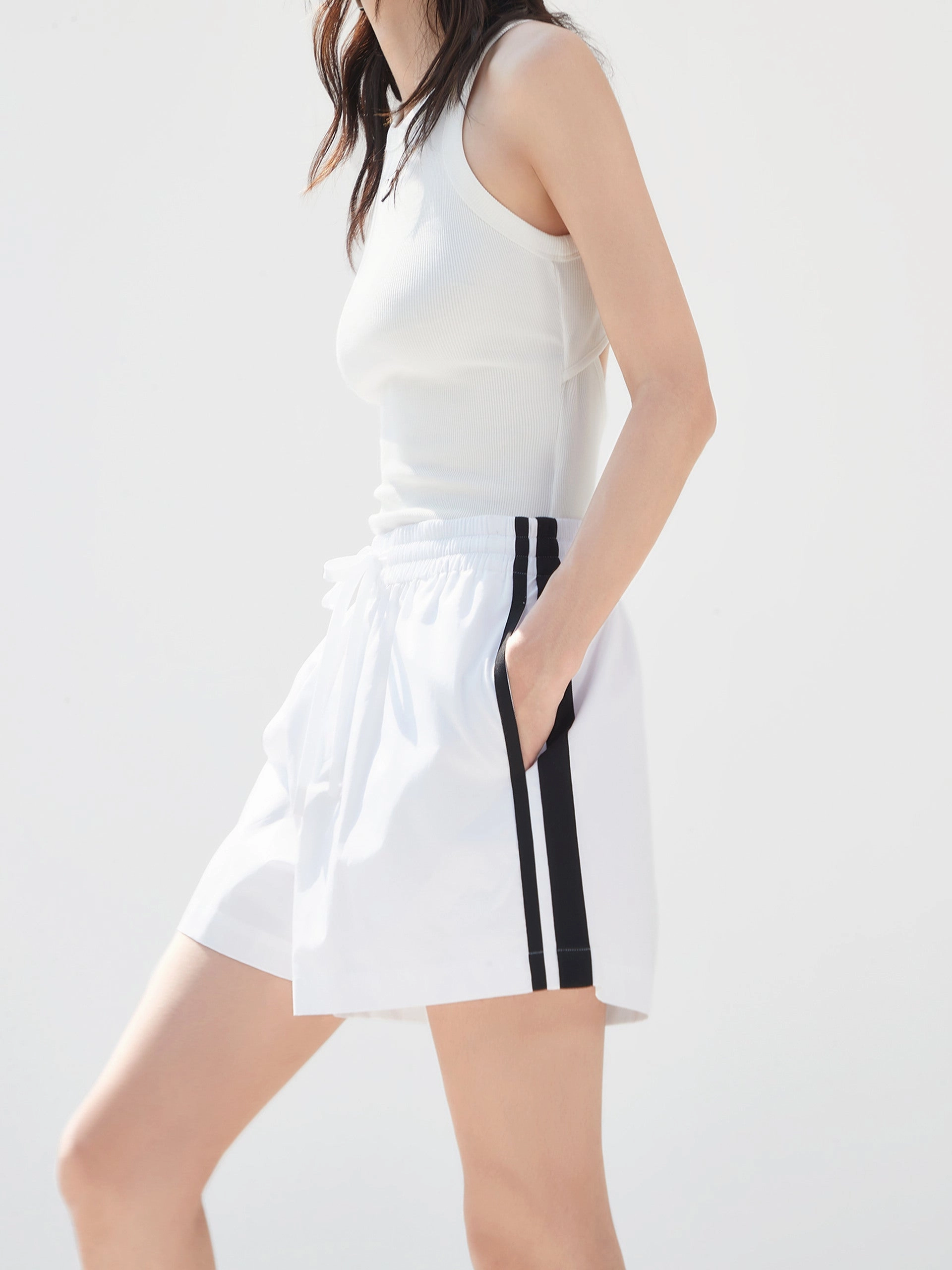 Contrast Trim Drawstring Shorts Four Way Stretch Layered Protection