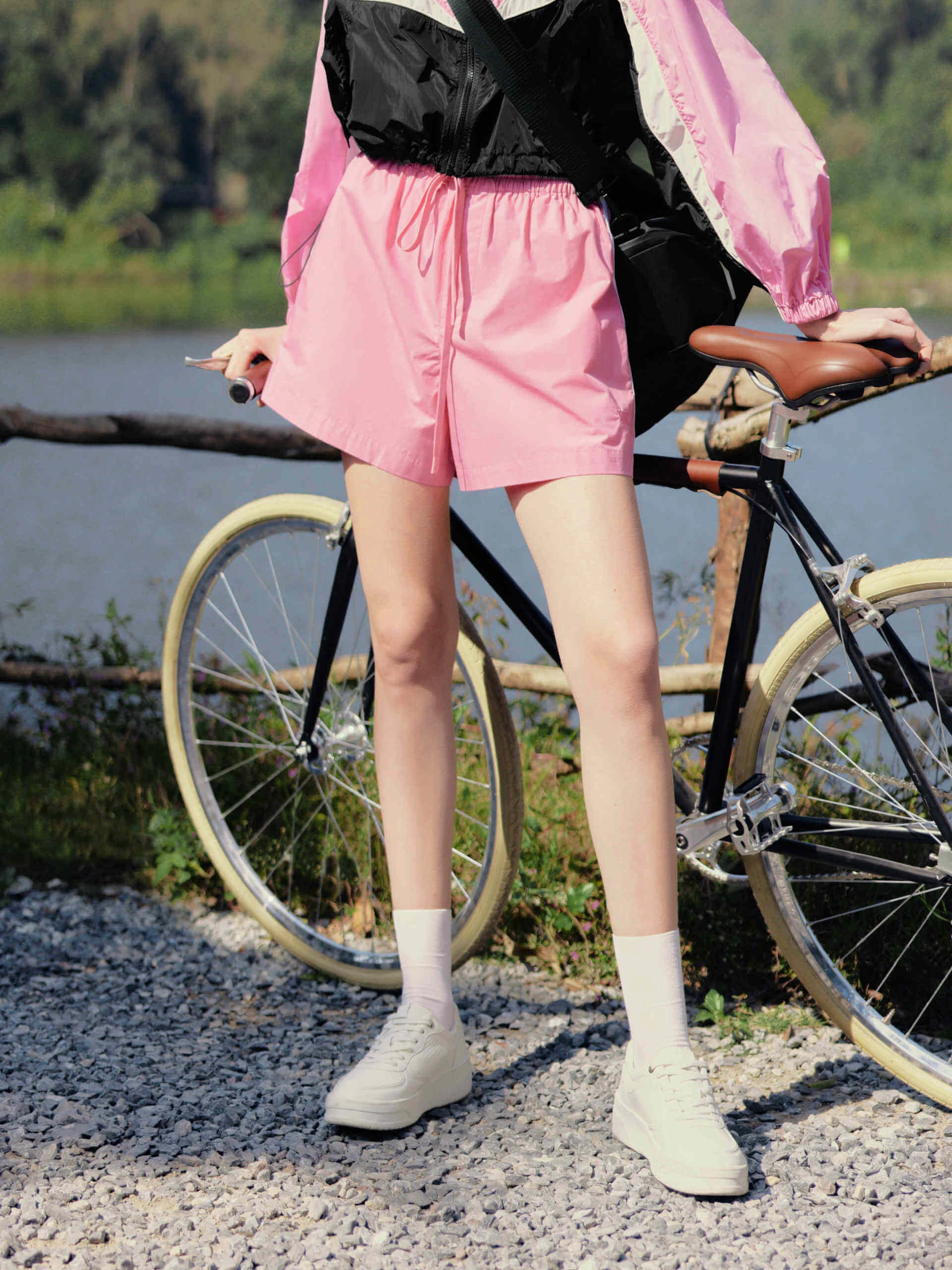Vintage Wash Contrast Trim Drawstring Shorts