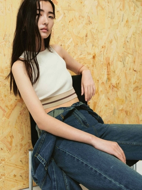 Contrast Design Cropped Tank Active Design DropShoulder