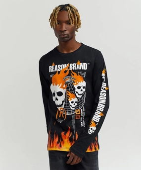 Brad Skull Flame Placement Print Long Sleeve Tee LightReflective