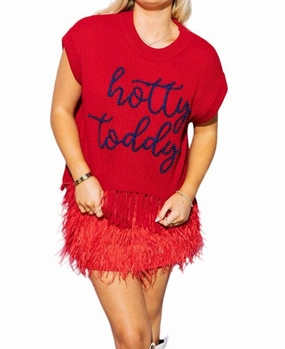 Comfy Trend Ole Miss Fringe Sweater Top In Red