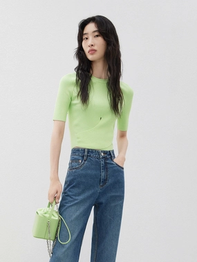 Round Neckline Cross Knit Top AntiStaticFabric