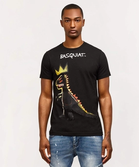 Basquiat? Pez Dino Print Tee - Black Tear Resistant Weave Drop Shoulder