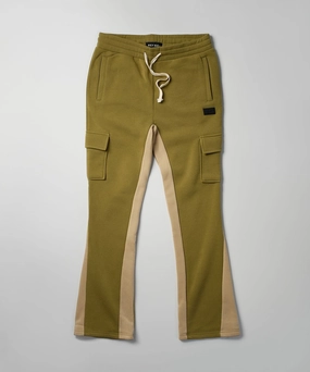Sweat Wicking Liner Casual Flex Flare Stacked Fleece Sweatpants - Olive Green