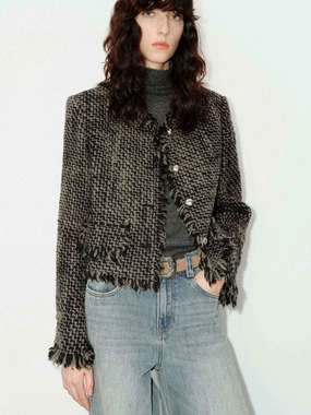 Snow Block Raw Trim Boxy Coat