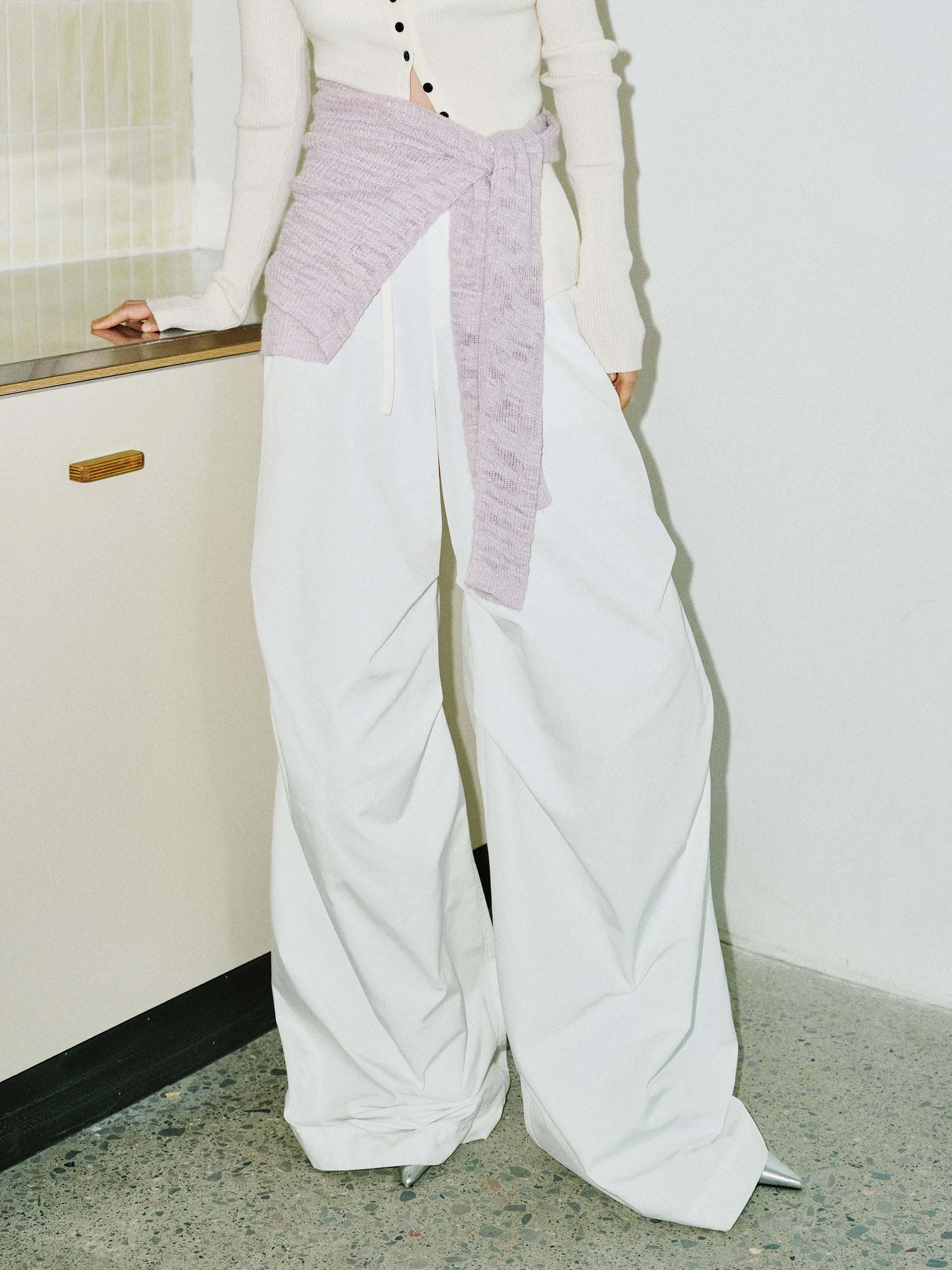 Pleated Wide Leg Cargo Pants Laser Cut Perforations QuickReleaseClosures