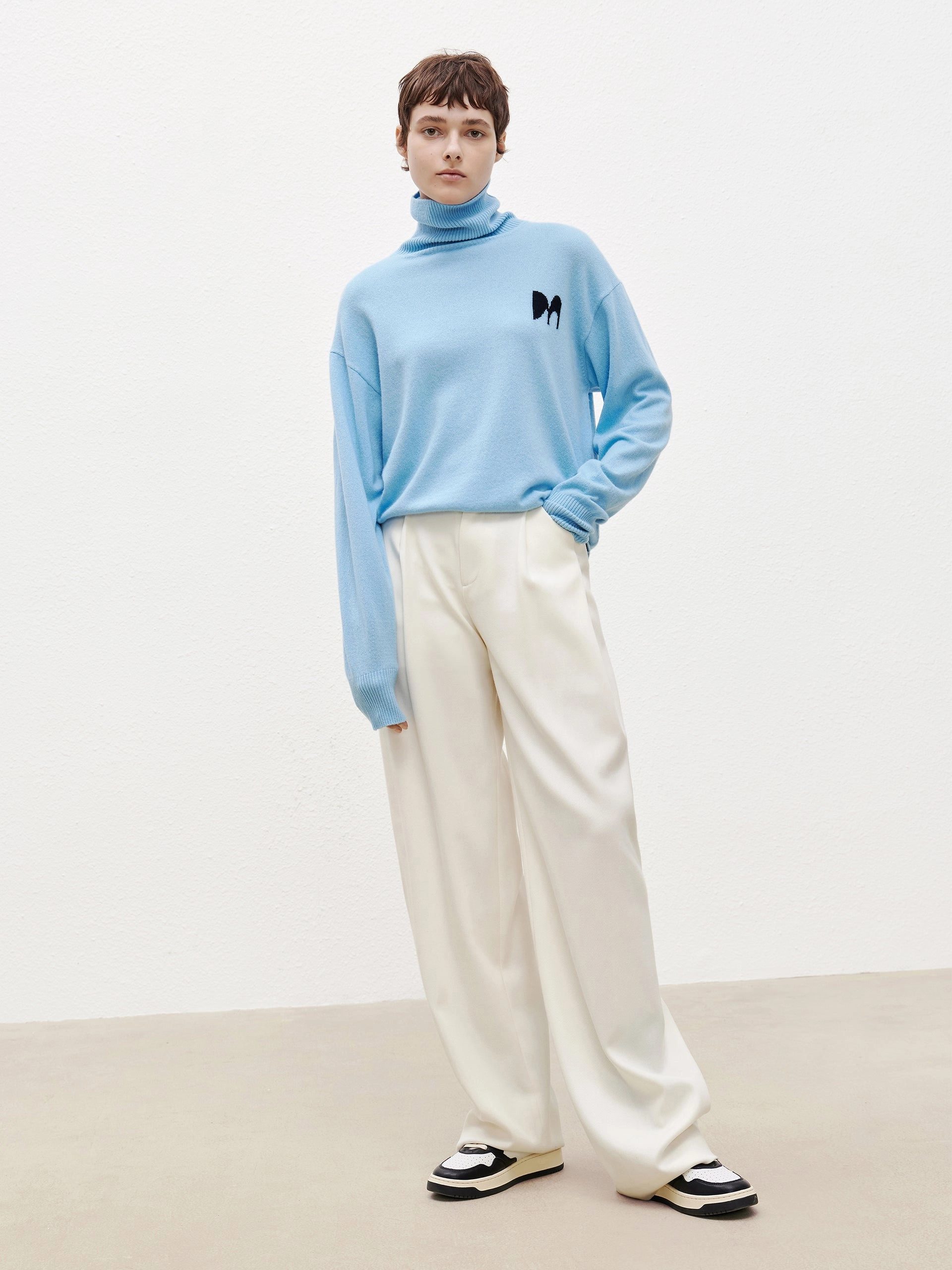 Wool Blend Wide Leg Suit Pants Stretch Panel