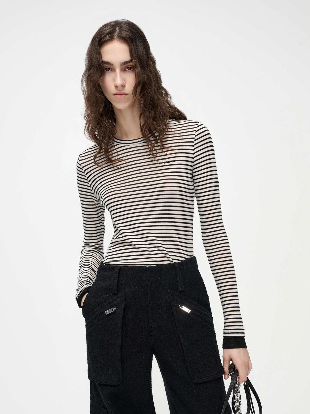 MultiPanelBreathability Striped Slim Fit Wool T-shirt