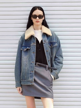 Detachable Collar Denim Jacket Quick Dry Fabric
